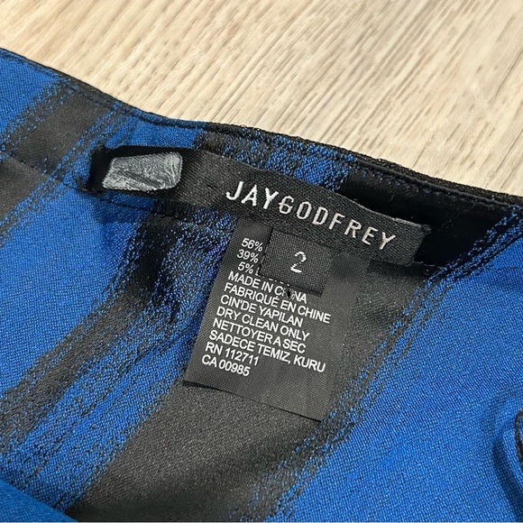 Jay Godfrey Blue Black Stripe One Shoulder Sleeveless Asymmetrical Dress Size 2 - Picture 4 of 7